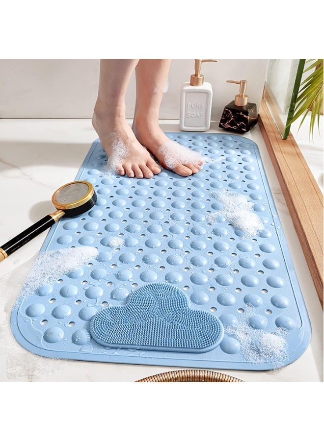 Non Slip Bath Mat Shower Mats with Feet Massage, Eco-Friendly PVC Anti Mould Bathroom Bathtub Mat Floor Massage Bathroom Mat with Suction Cups & Drainage Hole Grey 16" x 28"/40 x 70cm (Blue, 40*70cm) - Image 1